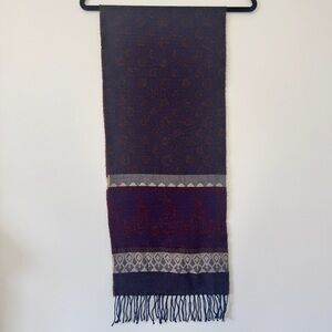 Guy Laroche Scarf Wool Blend Paisley Geometric Fringe Trim Rectangular Men's OS